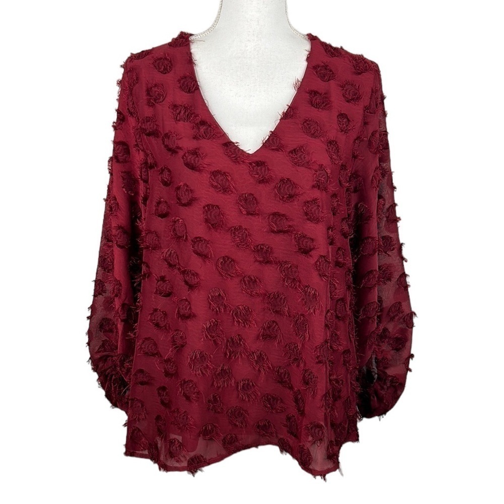 Jodifl Burgundy Polka Dot Balloon Long Sleeve Top Size Small